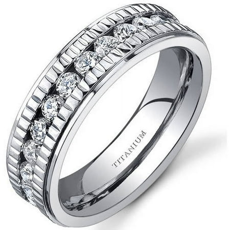 Women's 6mm Channel Set Cubic Zirconia Eternity Ring in Titanium