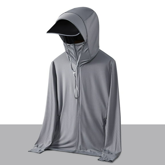 Xdegoge Men's UPF 50 Sun Protection Hoodie Long Sleeve Cooling Shirt Zip Up Face Mask Visor Fishing Jacket Hiking Outdoor Tops