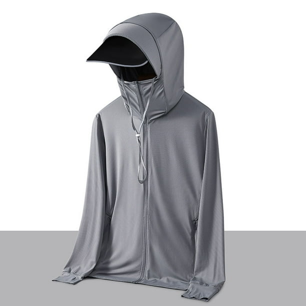 pstuiky hombres de manga larga, Chaqueta protectora de verano con capucha y protector solar de manga larga para hombre, ideal para deportes al aire libre y secado rápido. top de hombre l