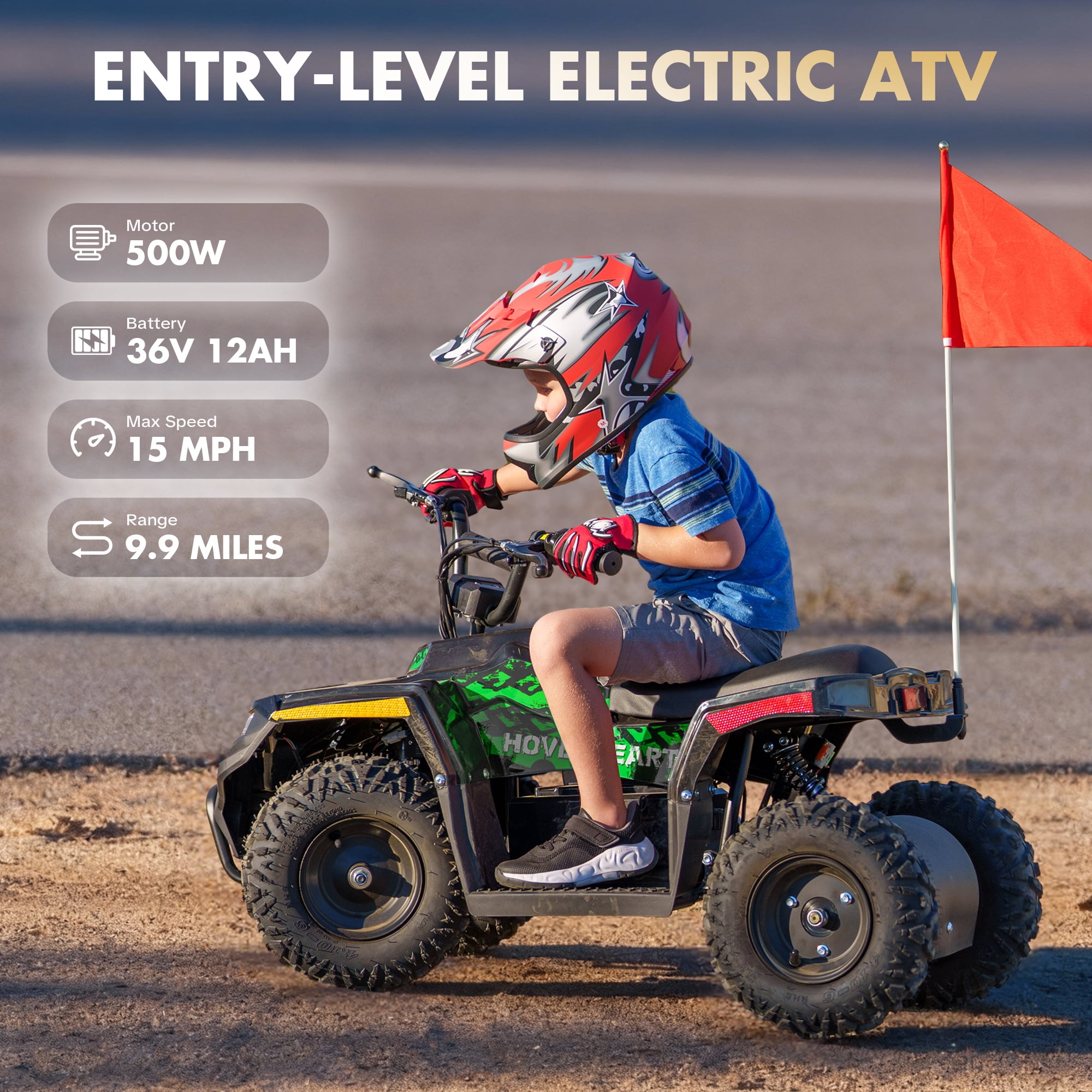 HOVER HEART Electric Dirt Quad, 36V 500W 4-Wheeler, Dual Suspensions, Age 13+