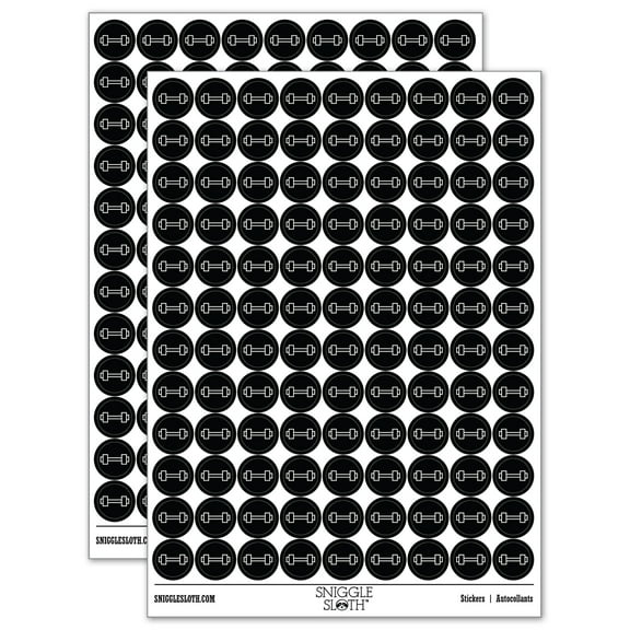 Dumbbell Barbell Weight Lifting Outline 200 Round Stickers - Black - Gloss Finish - 0.50" Size