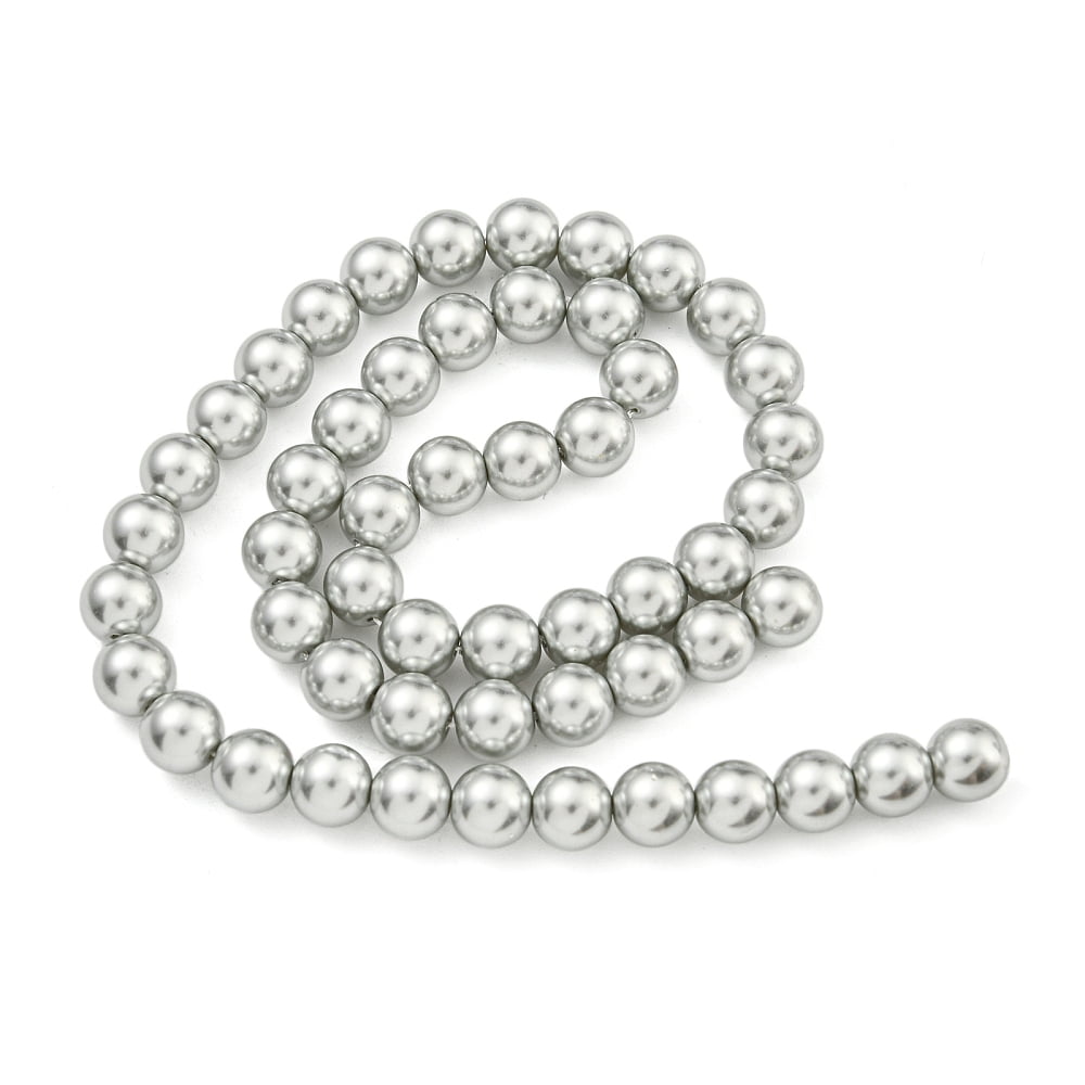 Glass Pearl Beads Strands Round Light Grey 8mm Hole: 0.6mm about 51pcs/strand 15.98''(40.6cm) DIY
