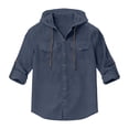 thumbnail image 2 of JTieacloth Summer Linen Long Sleeve Shirt Beach Casual Hooded Shirt Long Sleeve Solid Color Shirt Free Button Down Shirt Blue, 2 of 7