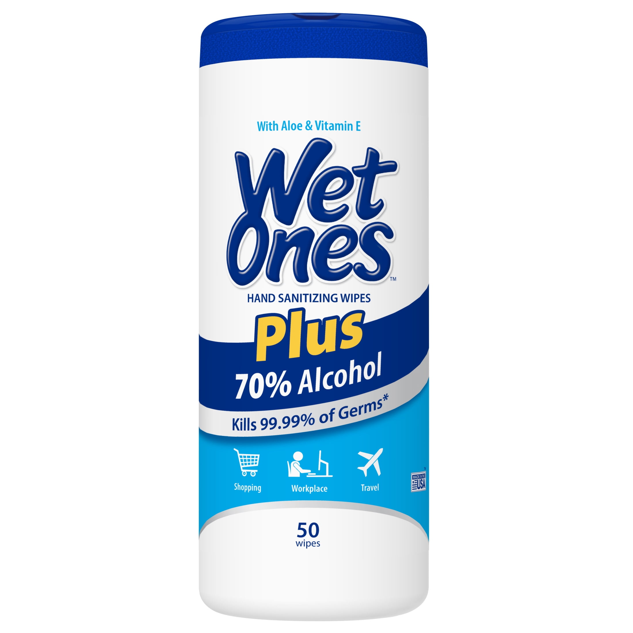 Wet Ones Plus Alcohol Hand Sanitizing Wipes Canister, 50 Wipes Ct, Unscented, 0.8 lbs