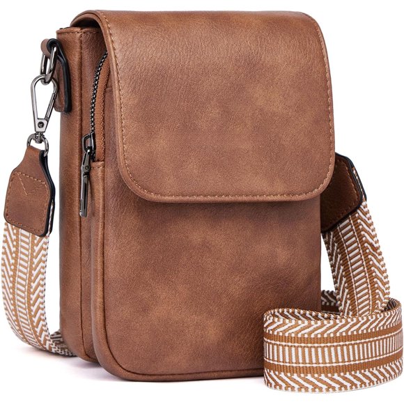 Kwuty Small Crossbody Bags for Women Trendy,Leather Triple Compartment Cell Phone Crossbody Wallet Purses with Card Slots