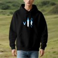 thumbnail image 3 of Men's Long Sleeve Hoodie Pullover with Pockets - Black Features Stylish Checkmark Figure and Sun Design in White & Blue, 3 of 7