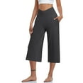 thumbnail image 6 of 3 Packs Crop Capri Pants for Women Wide Leg Elastic Waist Low Rise Maternity Cropped Pants Crossover Plus Size Business Gaucho Pants Gray L, 6 of 7