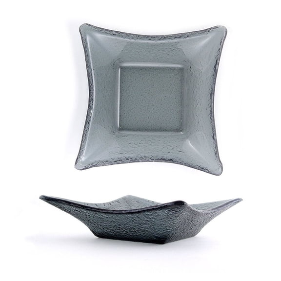 Turgla Fusion Glass Dinnerware 7.5" x 7.5" x h:2" 15 oz. Square Charcoal Glass Deep Plate, Set of 12 (02-358-20CHR)
