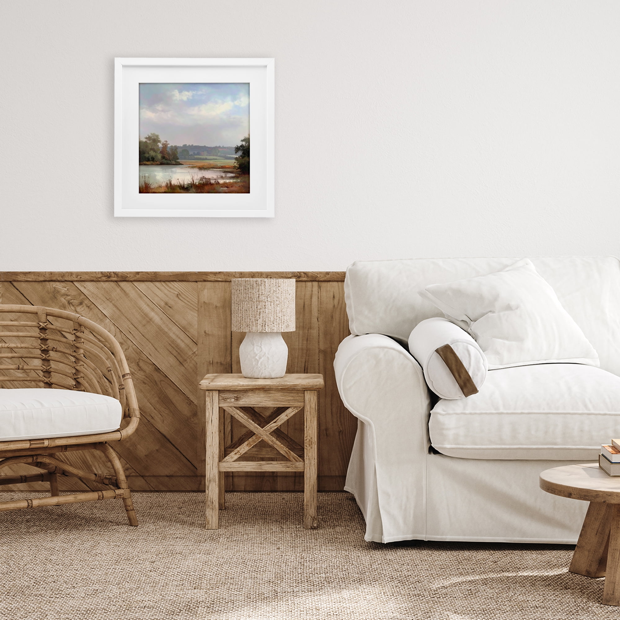 Stupell Industries Riverside Grove Scenery White Framed Print Under Glass, design by Alonza Saunders