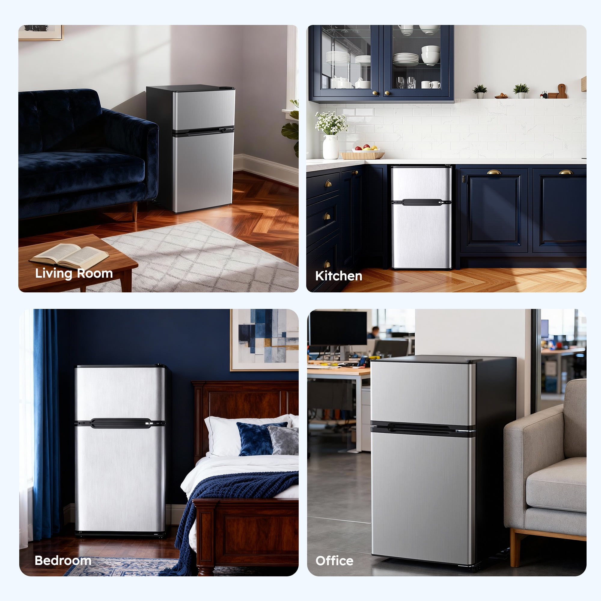 Simzlife 3.2 Cu ft Mini Refrigerator with Freezer, Two Door Compact Small Fridge Adjustable Removable Shelves, Sliver