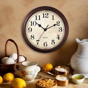 12 Inch Wall Clock Battery Operated Silent Non-Ticking Analog Wall Clock Vintage Retro Rustic Style Decorative for Living Room Kitchen Home Office(Bronze)