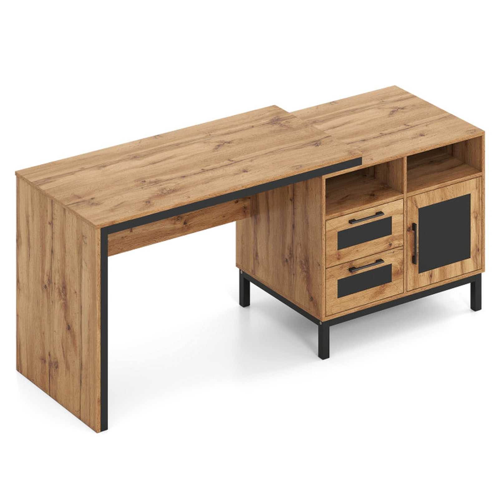 Furnibear Computer Desk 71 Inch Computer Table with Open Compartments and Drawers, Natural