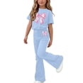 thumbnail image 2 of ATOGUTA Girls Going Out Outfits Kids Short Sleeve T-Shirts and Elastic Waist Flared Pants Size 5T-15 Teens Summer Cute Clothes Sets Light Blue, 2 of 7