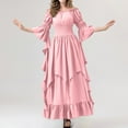 thumbnail image 2 of Women's Fashion Long Sleeve,Women's Vintage Solid Color Lace Collar 3/4 Sleeve Cos Dress Pink, 2 of 7