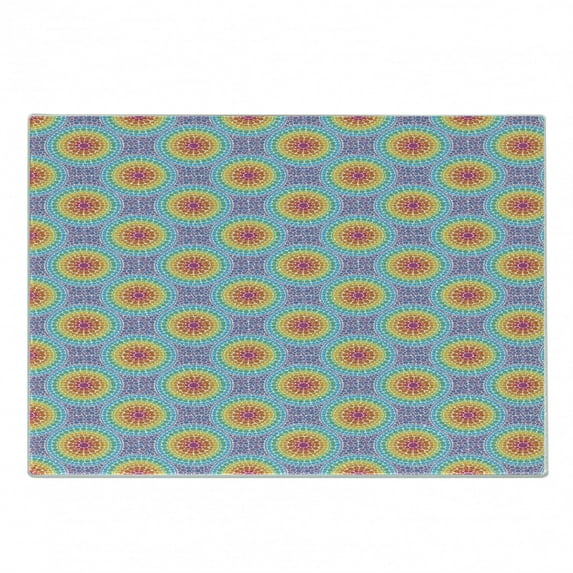 Geometric Cutting Board, Rainbow Colors of Repeating Concentric Circles in Dot Art Style Illustration, Decorative Tempered Glass Cutting and Serving Board, Small Size, Multicolor, by Ambesonne