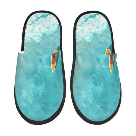 Balery Tranquil Ocean Canoe Journey Slient Indoor Furry Fleece Comfort House Shoes Soft Non-Slip Home Shoes Cotton slippers House Slippers-- Large