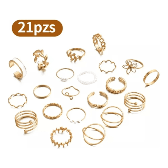 "Set De Anillos Para Mujer 21 Pz Dorados Ajustables Belug dorados "