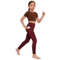 thumbnail image 4 of Cethrio Girls Leggings, Stretchy Casual High-waisted Athletic Yoga Pants with Pockets Wine Size 6, 4 of 7