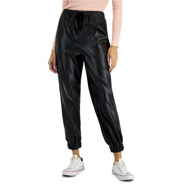 Tinseltown Womens Faux Leather Tapered Jogger Casual Pants, black, Juniors, S