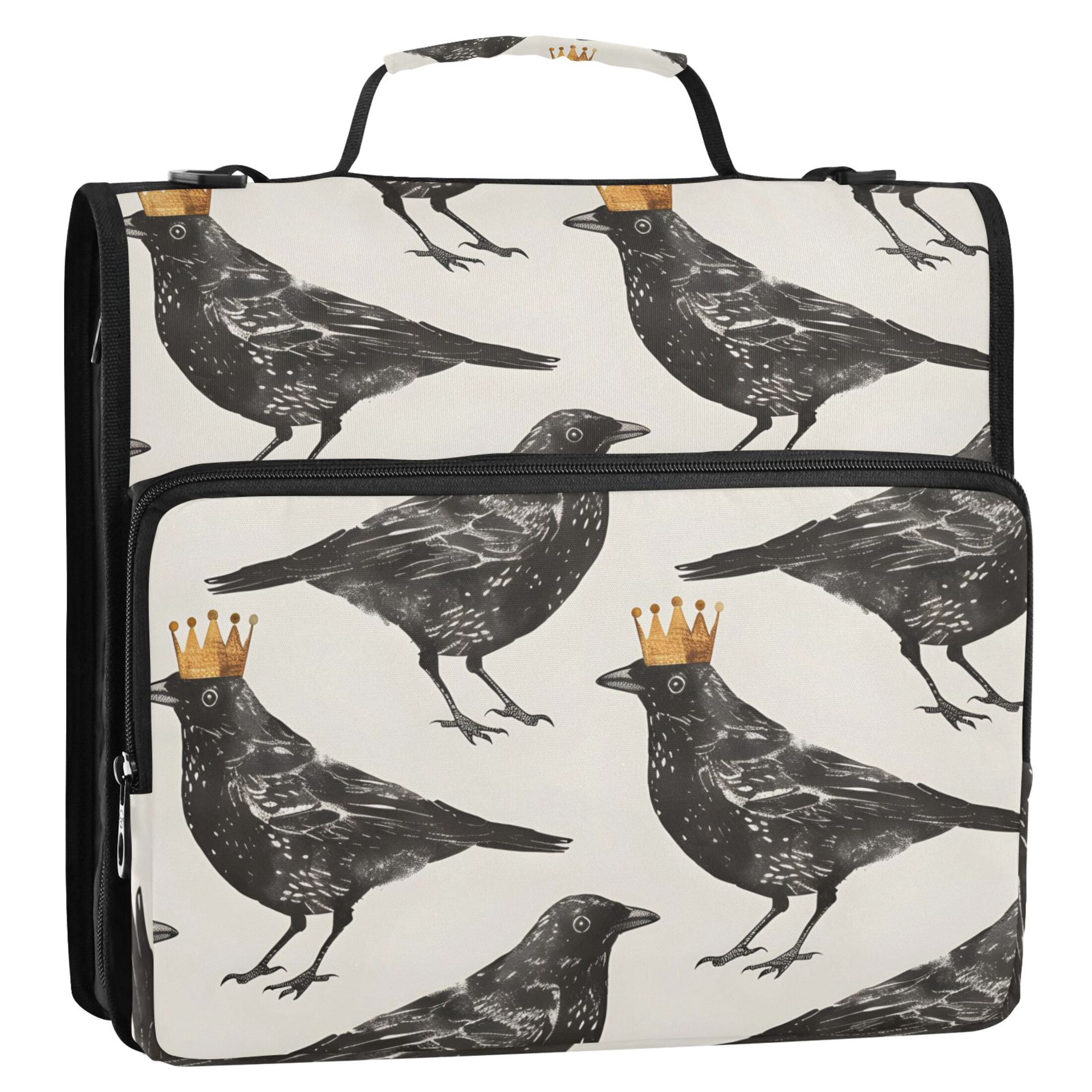 3 Ring Zipper Binder with Shoulder Strap Waterproof Trapper Keeper 2 Inch D-Ring 500 Sheets Capacity Blackbirds with Crown