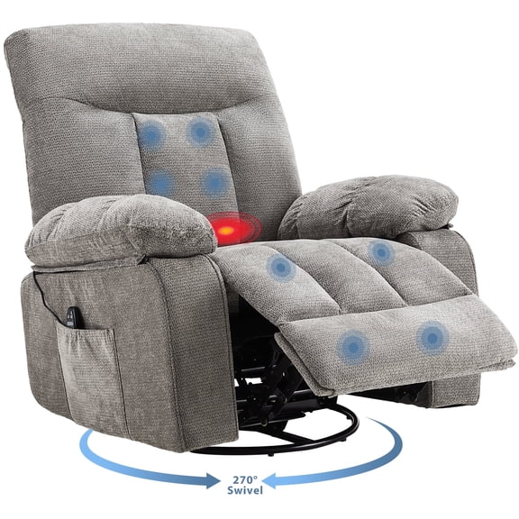 CONCETTA Manual Swivel Recliner Chair with Heating and Vibration Massage,Grey