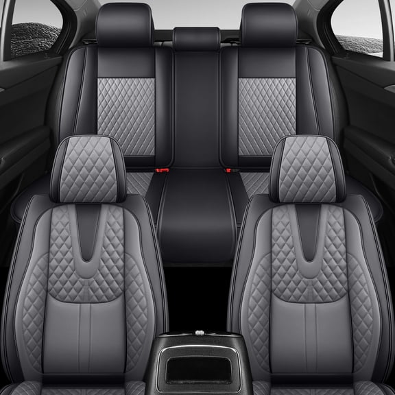 Car Seat Cover for Hyundai Elantra 2005, Black and Gray Car Seat Covers, Faux Leather 5 Piece Full Set Anti-Slip Beautify Interior, Upgrade the Car's Interior