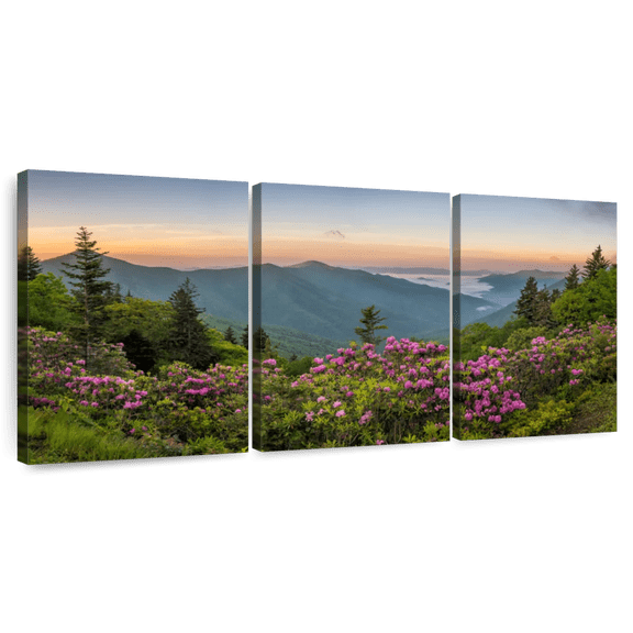 Elephant Stock Blue Ridge Mountains View Wall Art - Horizontal Multi Panel Canvas - Living Room Wall Decor - Nature Multi Panel - Green And Blue Decor - 26" x 12"