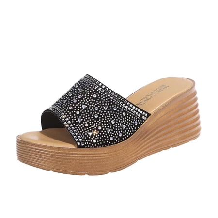 

uikmnh Women Shoes Shoes Fashion Comfortable Platform Platform Wedge Rhinestone Fish Mouth Sandals Black 8