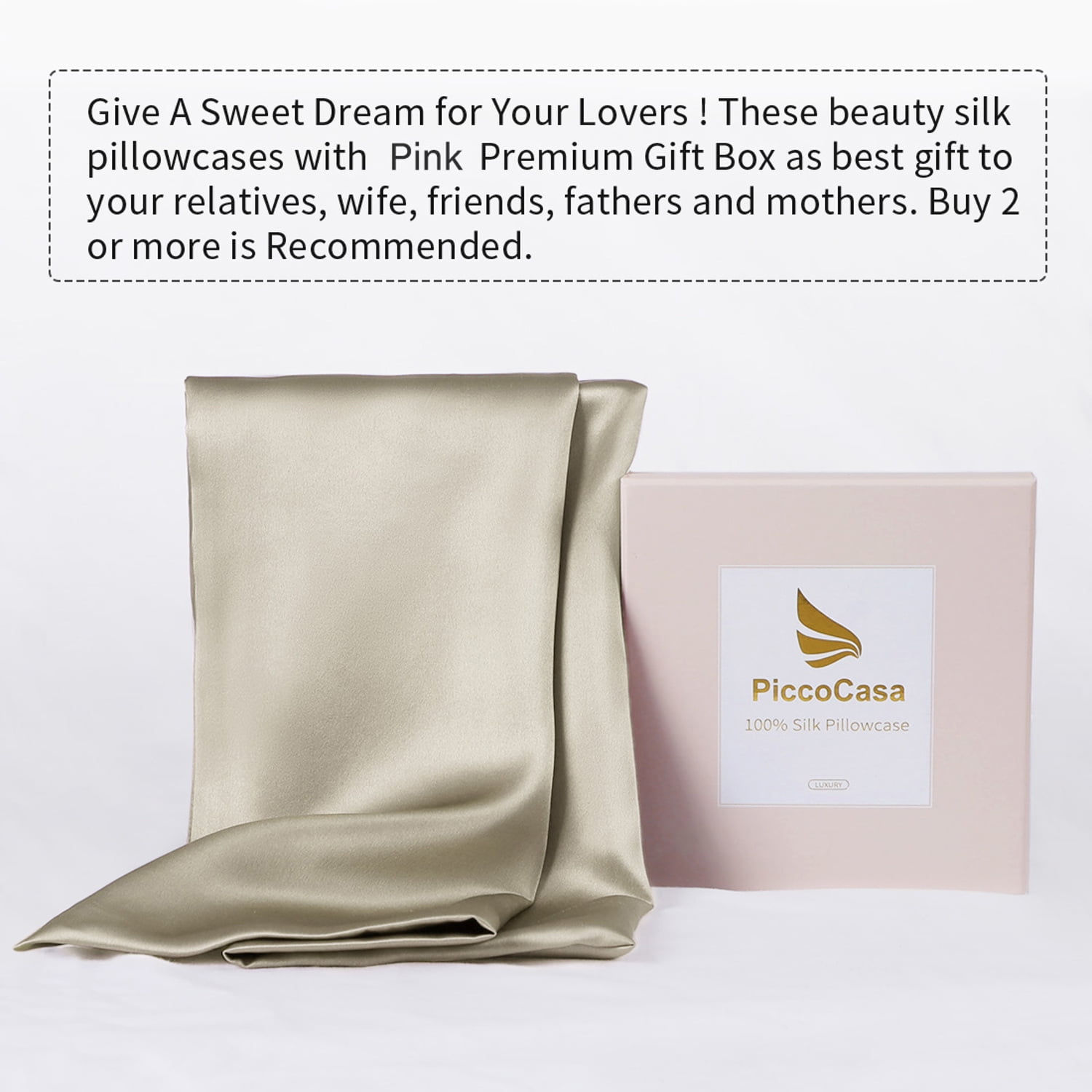 REGALWOVEN 25 Momme Silk Pillowcase Standard Silk Pillow Cover, Taupe, 20"x26"