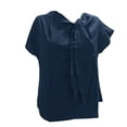 thumbnail image 5 of Htigea Women's Short Sleeve Shirts Cotton Linen Summer Tees Elegant Knot Neckline Work Office Daily Tops Navy L, 5 of 6