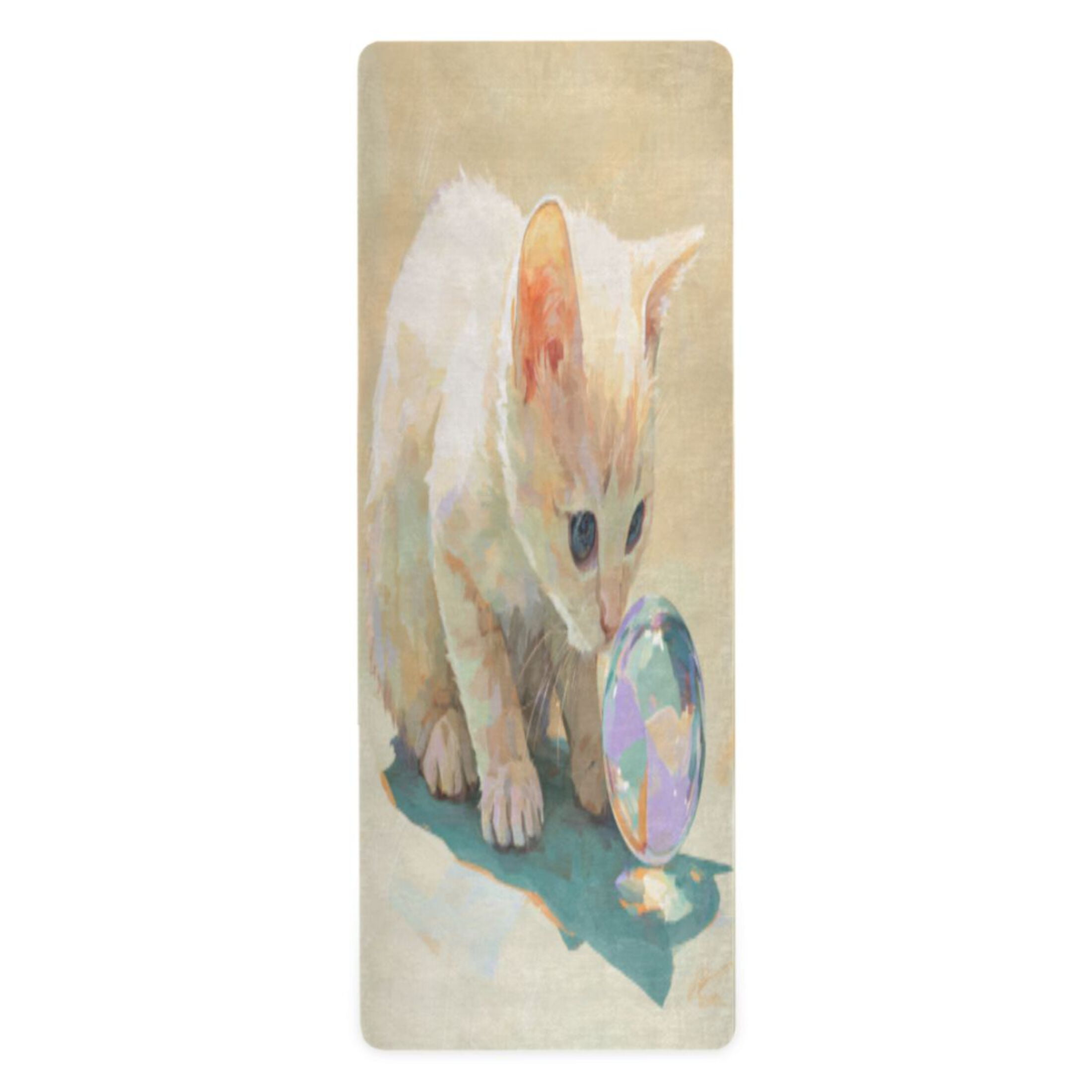 BZSMCE Yoga Mat Women Fitness Mat Ginger Kitten & Sphere Pattern