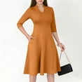 thumbnail image 2 of Arnsht Casual Dresses for Women Semi Formal Fit and Flare 3/4 Sleeve A-line Solid Color Work Dress with Pockets Orange XXL, 2 of 9