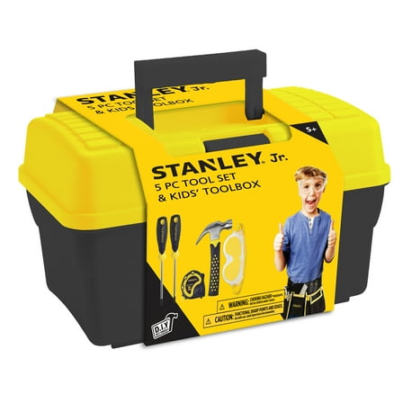 STANLEY Jr. - 5 Piece Kids Tool Set with Tool Box - Hammer, Measuring Tape,2 Screwdrivers and Goggles - Fun & Educational for Little Builders & Creative Playtime Adventures Age 5  5 Pcs.