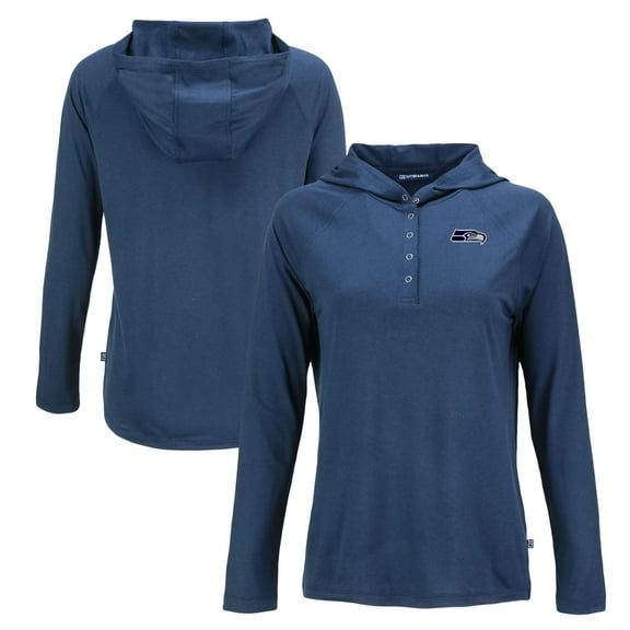 Women's Cutter & Buck Navy Seattle Seahawks Coastline Epic Comfort Eco Recycled Long Sleeve Hoodie T-Shirt