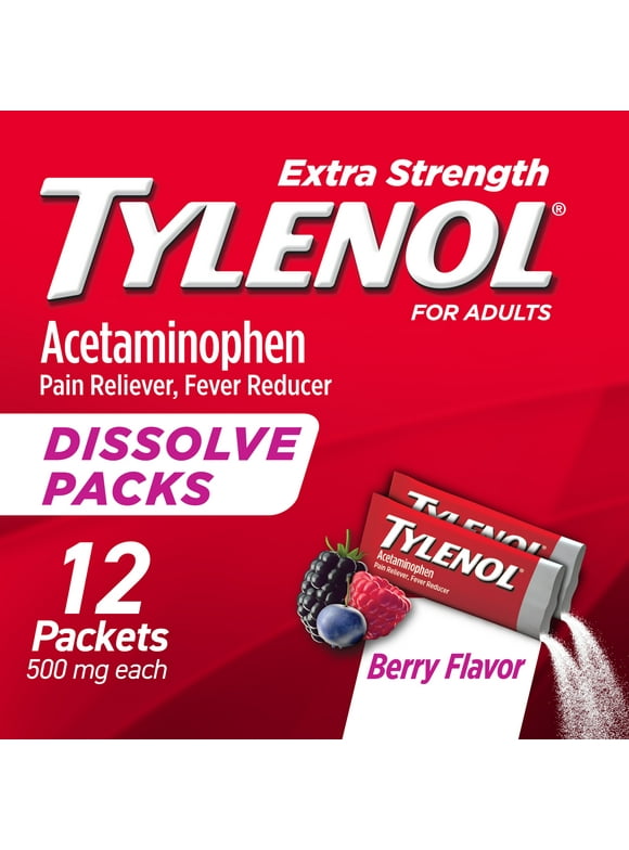 Tylenol Extra Strength Dissolve Packs with Acetaminophen, Berry, 12 ct