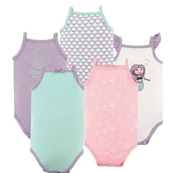 Luvable Friends Hudson Baby Sleeveless Bodysuits 5pk, Aqua Mermaid, 0-3M