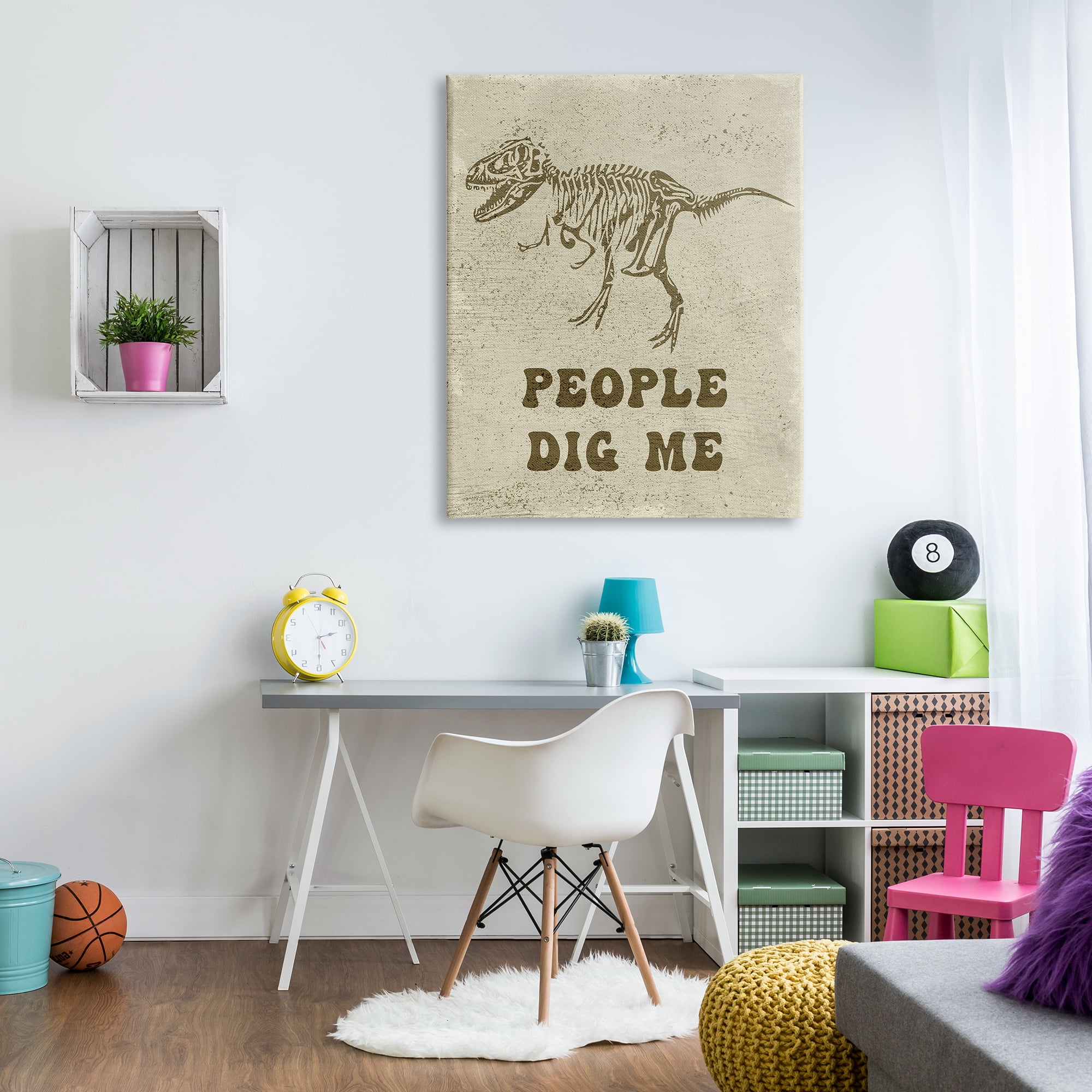 Stupell Industries Rustic Dinosaur Skeleton T-Rex People Dig Me Animals & Insects Painting Gallery Wrapped Canvas Print Wall Art, 36 x 48