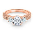 thumbnail image 2 of Gem Stone King 18K Rose Gold Plated Silver White Moissanite and Sky Blue Aquamarine Engagement Ring for Women (1.78 Cttw, Gemstone, Round 7MM and 4MM, Size 7), 2 of 3