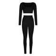 thumbnail image 6 of tarylea 2 Piece Workout Sets for Women Long Sleeve Square Neck Crop Tops High Rise Leggings Casual Ribbed Slim Fitted Yoga Outfits, 6 of 6