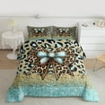 thumbnail image 2 of Manfei Cheetah Pattern Bow Queen Comforter Set,Leopard Print Bowtie Bedding Sets,Blue Gold Glitter Print Bedding Comforter Set For Girls Kids,Luxury Bedroom Decor Reversible,3-Piece, 2 of 8