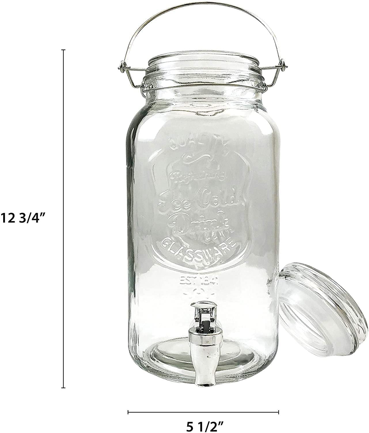 NutriChef 2-Gallon Glass Beverage Dispenser - Mason Jar Style Drink  Container Jug w/Stainless Steel Spigot & Plastic Ice Infuser, Wide Mouth  Easy