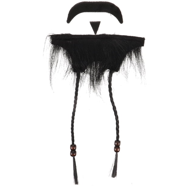 1 Juego de bigote y barba postizos, barba postiza divertida para cosplay, bigote postizo, barba postiza con trenza de barbilla.