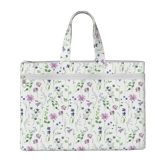 Gaeub Watercolor Wildflower Print Canvas Tote File Bag,Laptop Tote Bag,Zipper File Bag,Canvas 15 Inch Handbag Purse for Office Travel