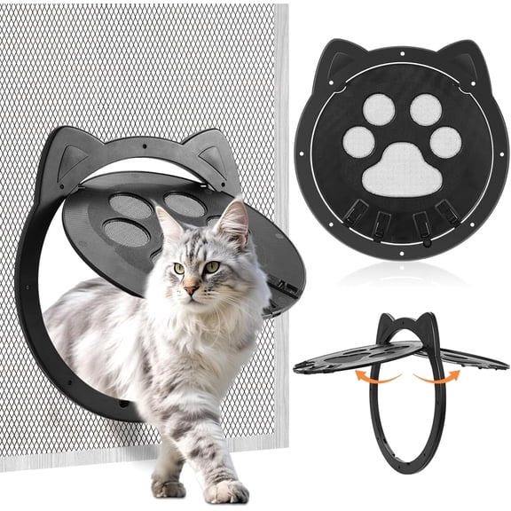 Cat Door for Screen Door, Inside Door 9x9x0.4 inch, Magnetic Flap Screen & Manually Locked Two Function Design, Anti-Mosquito Window Screen cat Door, Black