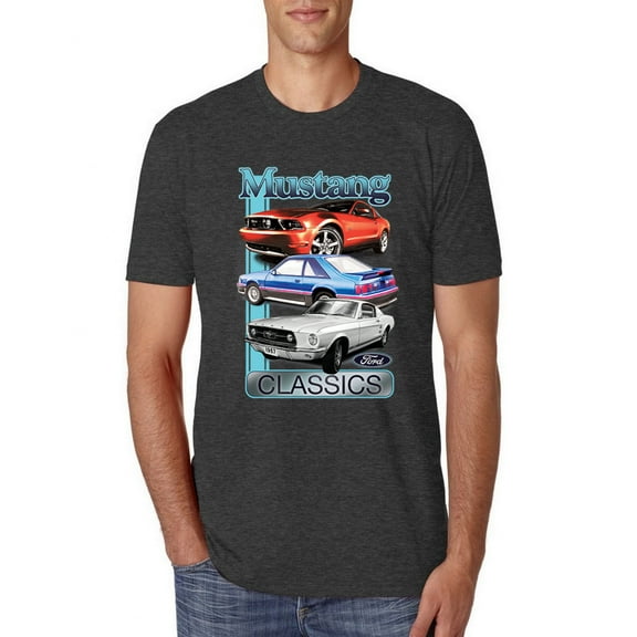 Wild Bobby, Mustang Ford Classics Cars and Trucks Men Premium Tri Blend Tee, Vintage Black, Small