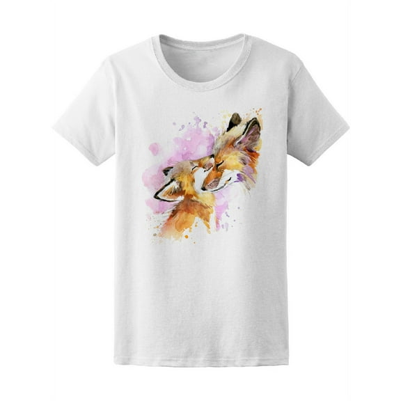 Cute Fox And Baby Watercolor T-Shirt Women -Image by Shutterstock, Female Small