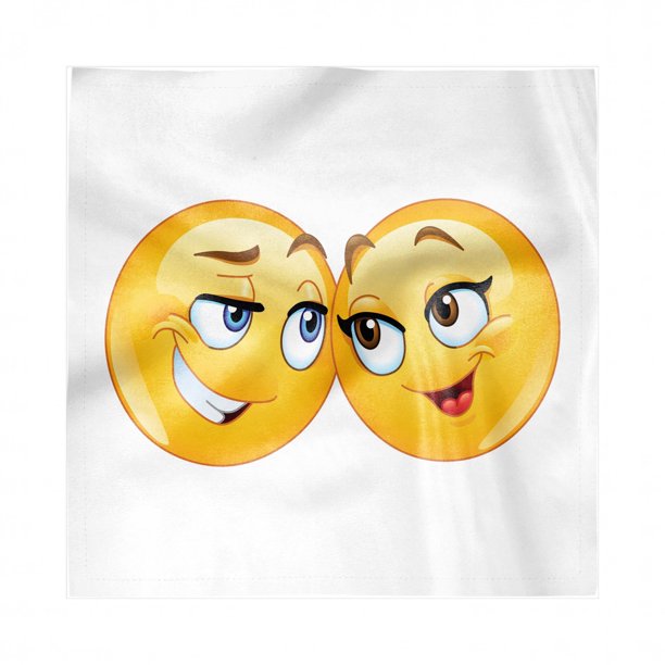 Emoji Napkins Set of 4, Loving Emoticons Couple Looking at Each Other