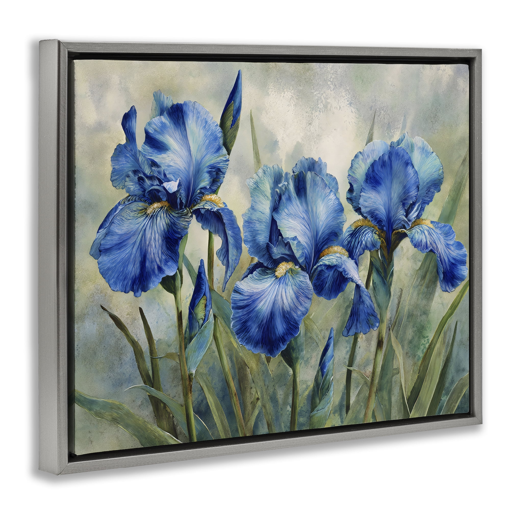 Stupell Industries Drawn Blue Iris Flowers Gray Framed Floater Canvas Wall Art, design by Franklyn Gregory