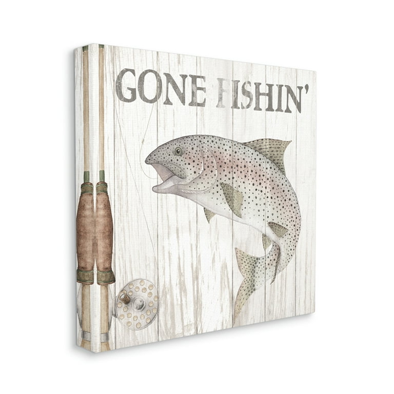 Stupell Industries Gone Fishin' Rustic Angler Animals & Insects Painting  Gallery Wrapped Canvas Print Wall Art, 36 x 36