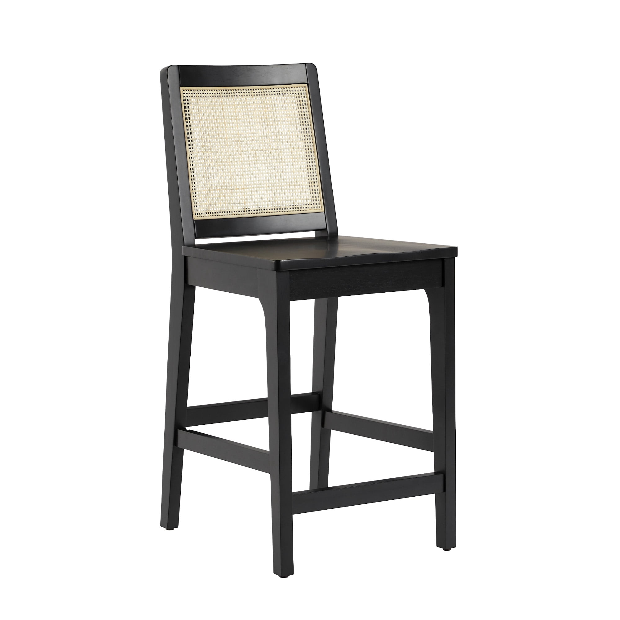 Walker Edison Counter Height Rattan Back Bar Stools, Black (Set of 2)